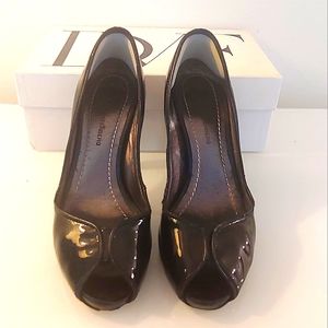 Diane Von Furstenberg Black Patent Leather Peep Toe Heels